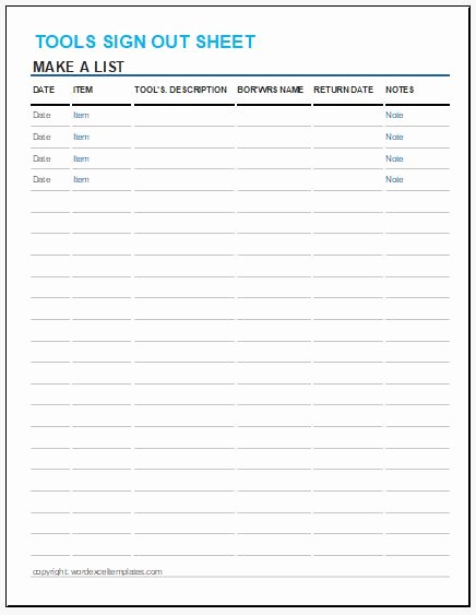 Check Out Sheet Template Best Of tools Sign Out Sheet Template for Excel