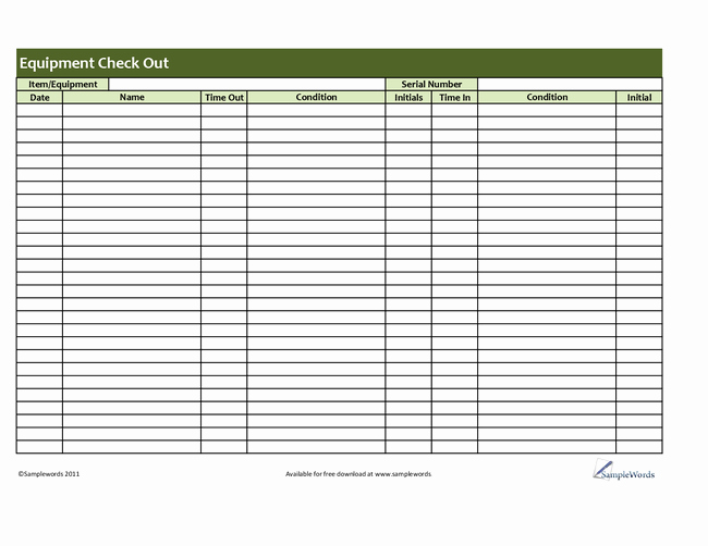 Check Out Sheet Template Fresh Best S Of Employee Equipment Check Out form