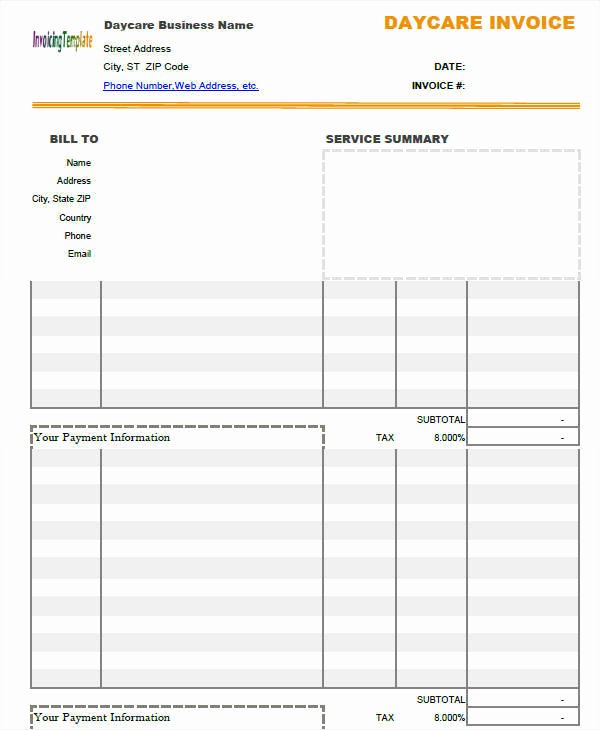Child Care Invoice Template Elegant 7 Daycare Invoice Templates Examples In Word Pdf