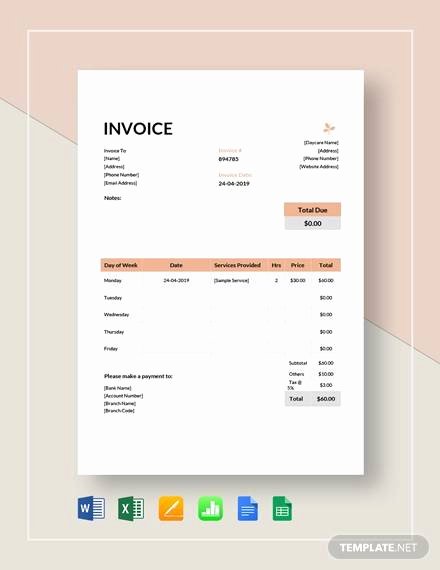Child Care Invoice Template Inspirational 7 Daycare Invoice Templates Examples In Word Pdf