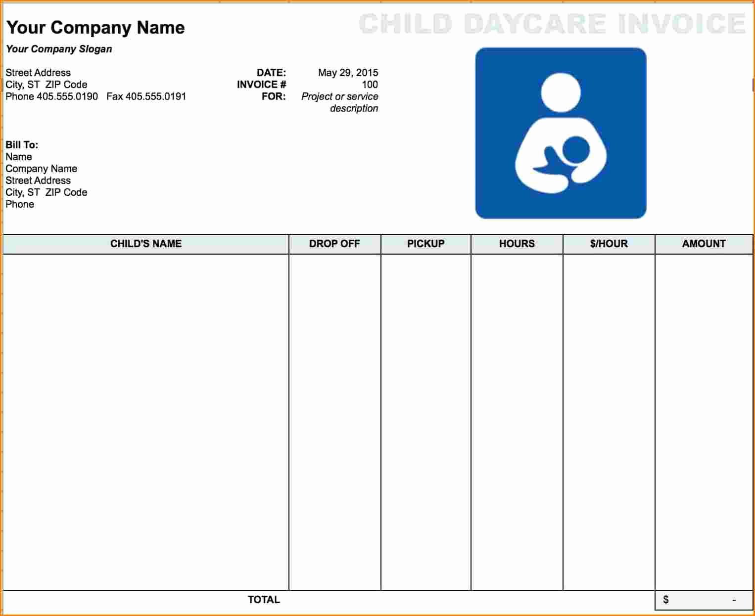 Child Care Invoice Template Unique 5 Child Care Receipt Template Excel