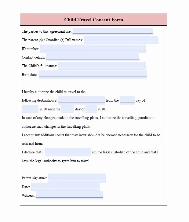 Child Travel Consent form Template Awesome Download Fillable Pdf forms for Free
