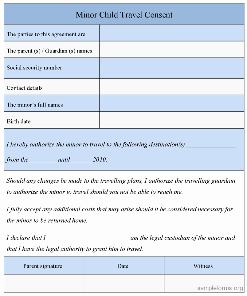 Child Travel Consent form Template Awesome Minor Child Travel Consent form Sample forms
