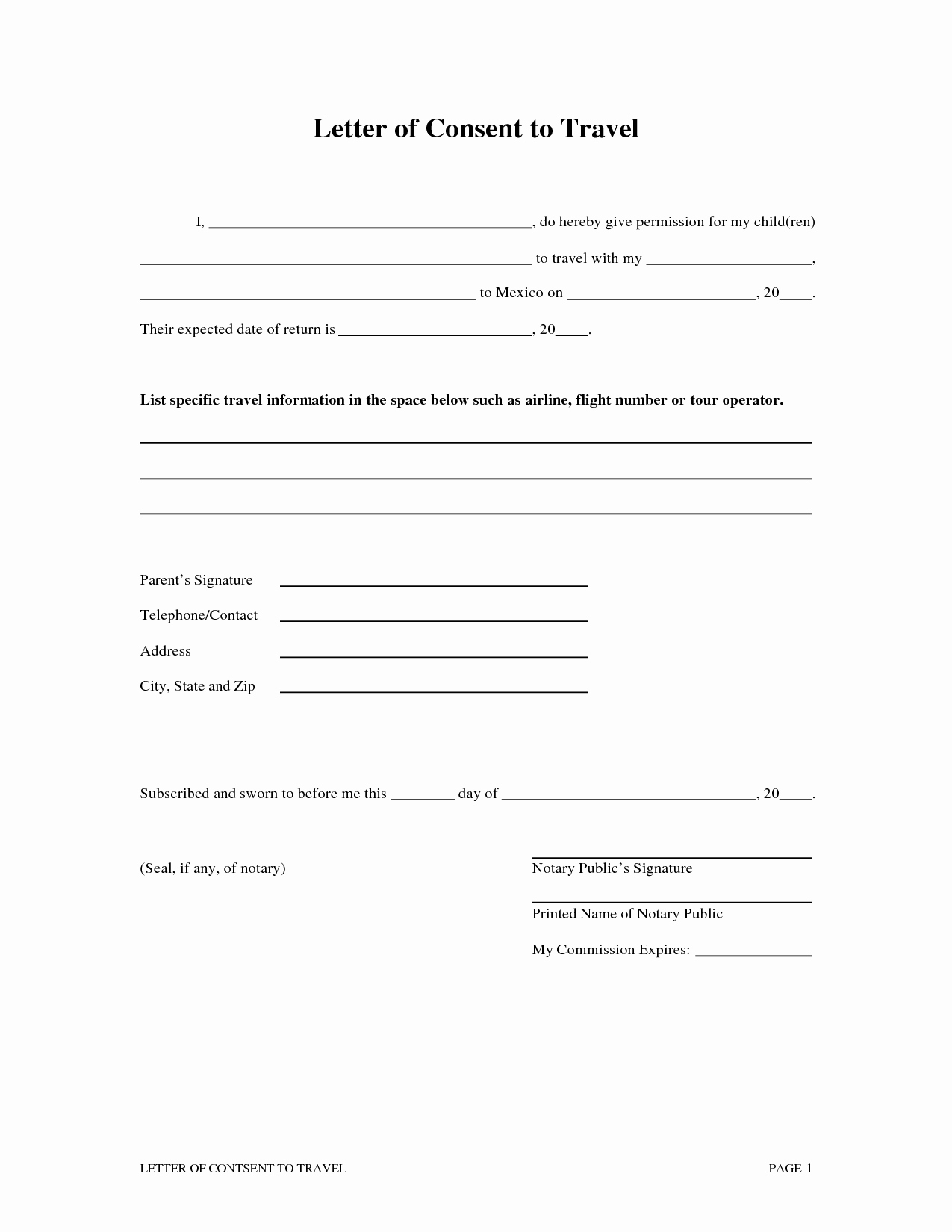 Child Travel Consent form Template Beautiful Best S Of Notarized Travel Consent Letter Template