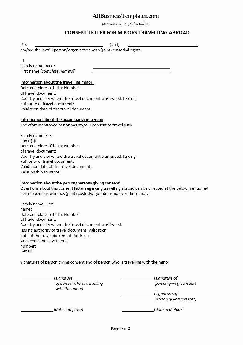 Child Travel Consent form Template Best Of Consent Letter for Children Travelling Abroad 2018