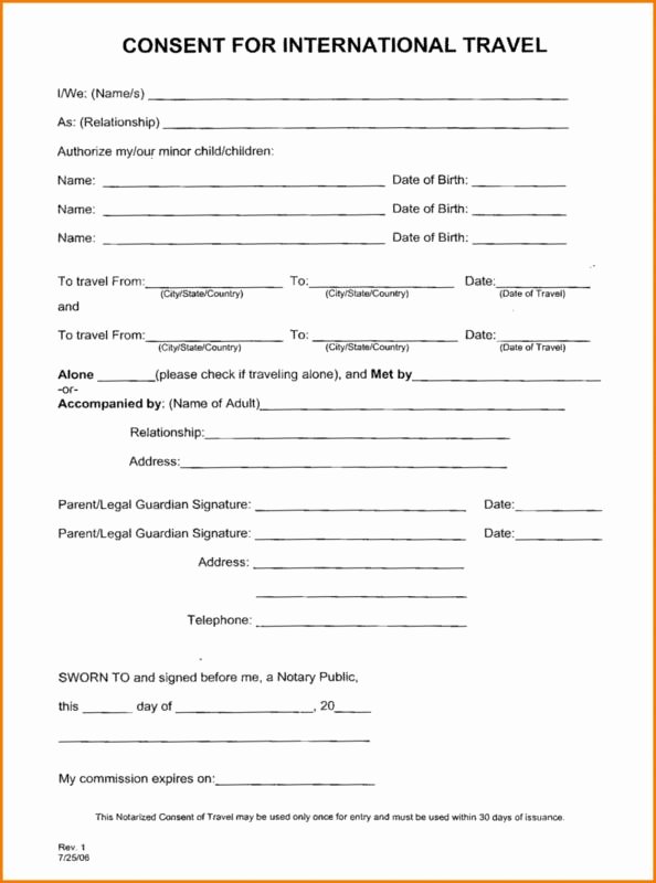 Child Travel Consent form Template Best Of Free Child Travel Consent form Template