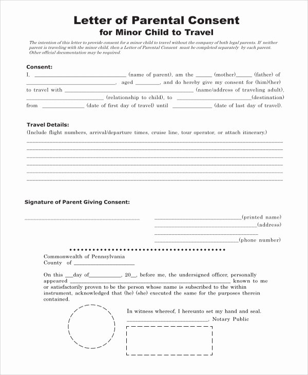 Child Travel Consent form Template Elegant Sample Consent form 8 Examples In Word Pdf