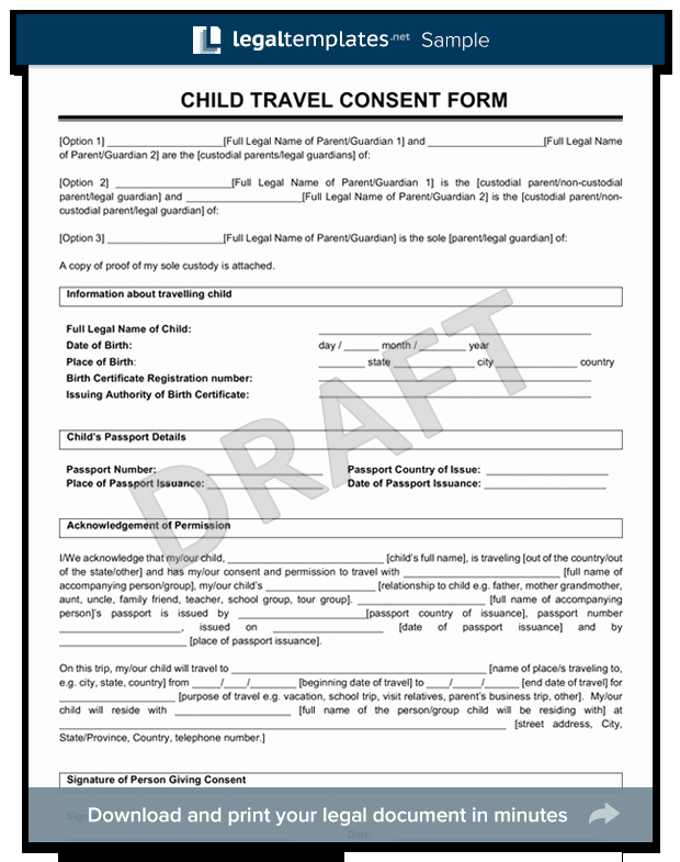 Child Travel Consent form Template Fresh Sample Child Travel Consent form