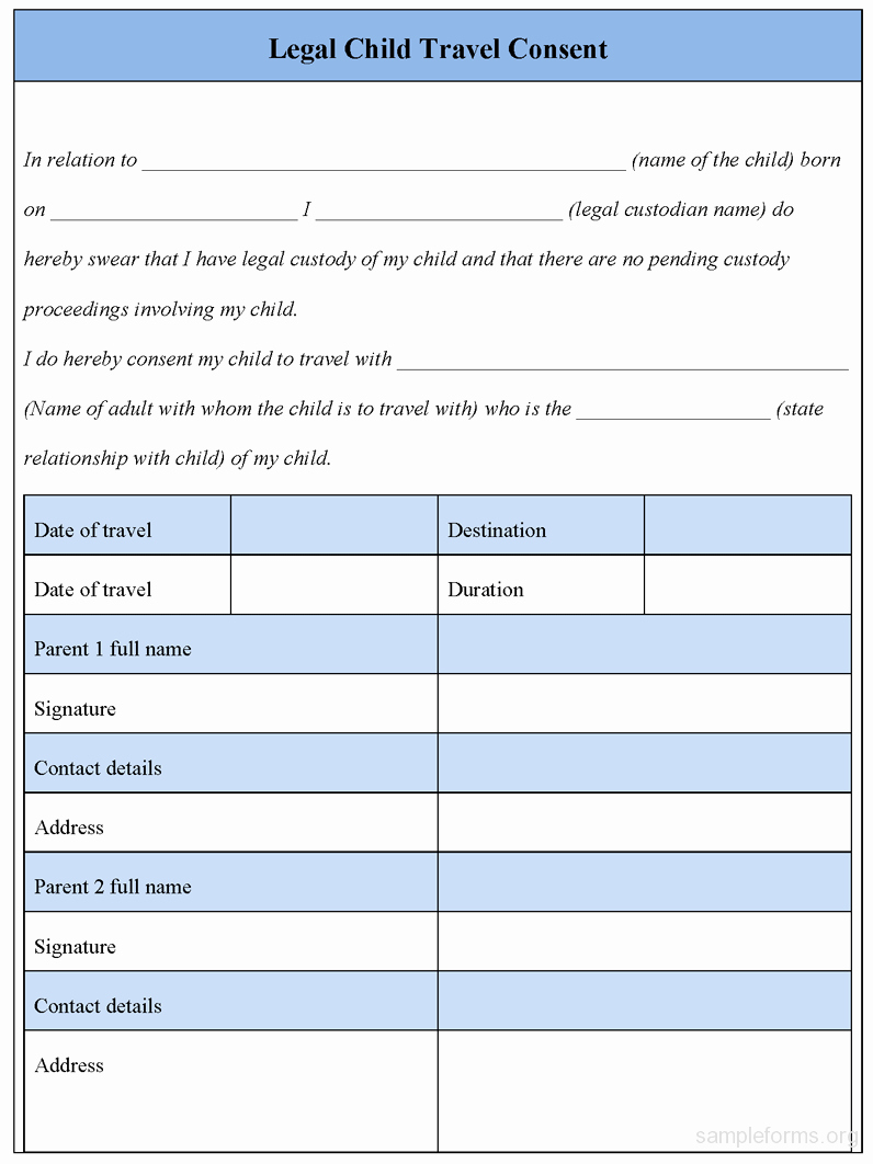 Child Travel Consent form Template Lovely Legal Child Travel Consent form Sample forms
