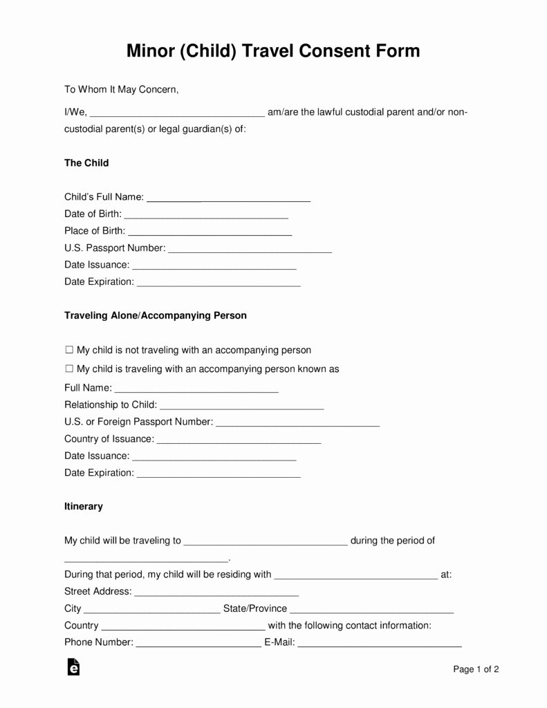 Child Travel Consent form Template Luxury Child Travel Consent form Template