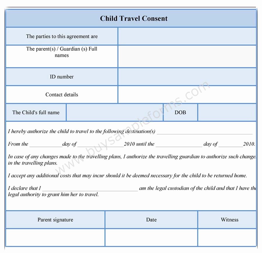 Child Travel Consent form Template New Child Travel Consent form
