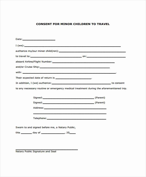 Child Travel Consent form Template New Free 7 Travel Consent form Samples In Sample Example format