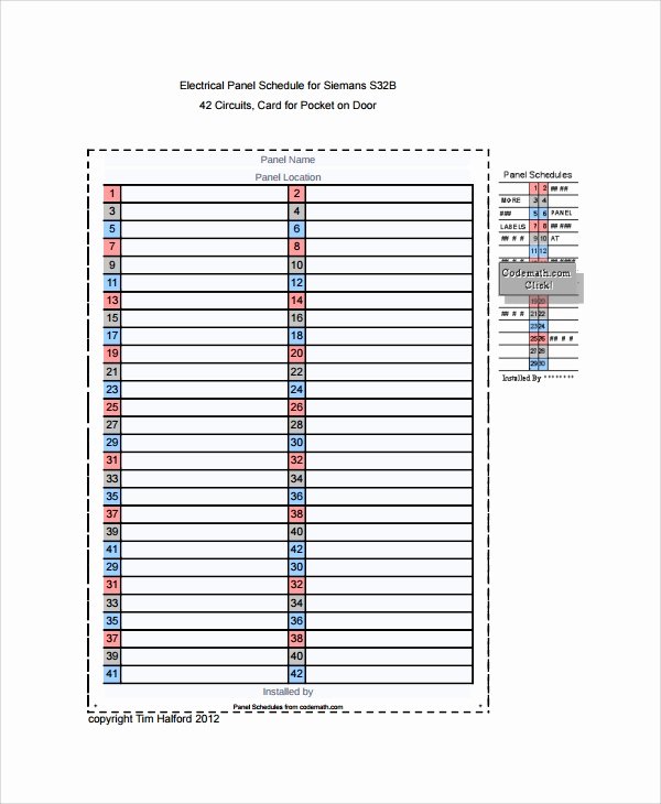 Circuit Breaker Directory Template Beautiful Sample Panel Schedule Template 7 Free Documents