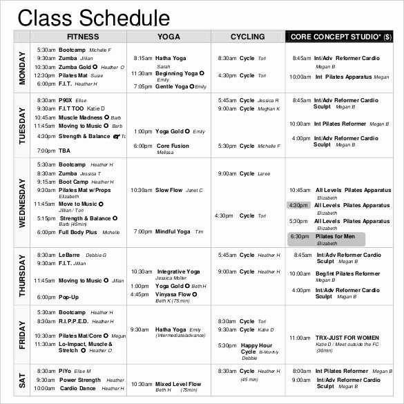 Class Schedule Template Word Unique Class Schedule Template 36 Free Word Excel Documents