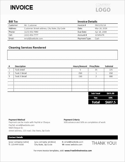 Cleaning Services Invoice Template Fresh Ms Word House Cleaning Service Invoice