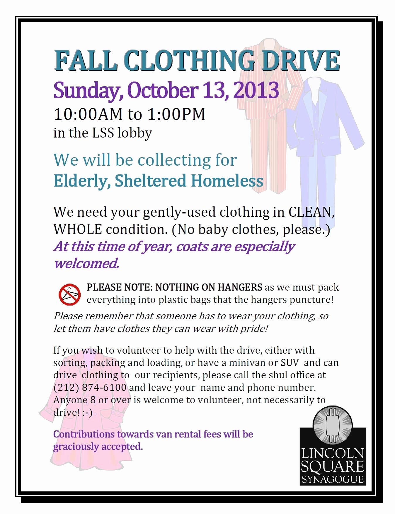 Clothing Drive Flyer Template Elegant Fall Clothing Drive event Lincoln Square Synagogue