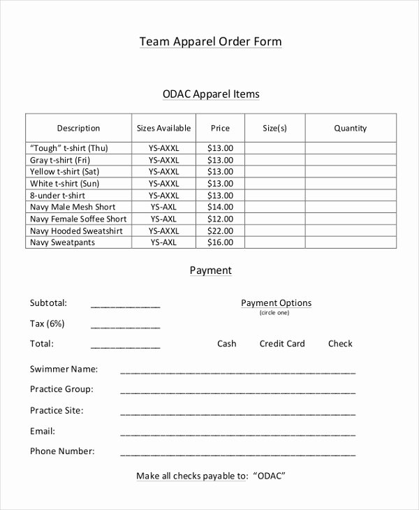 Clothing order form Template New 12 Apparel order forms Free Sample Example format