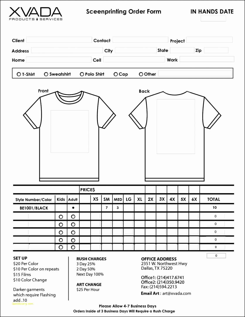 Clothing order form Templates Elegant Printable T Shirt order form Template