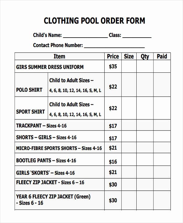 Clothing order form Templates Fresh 9 Clothing order forms Free Samples Examples format