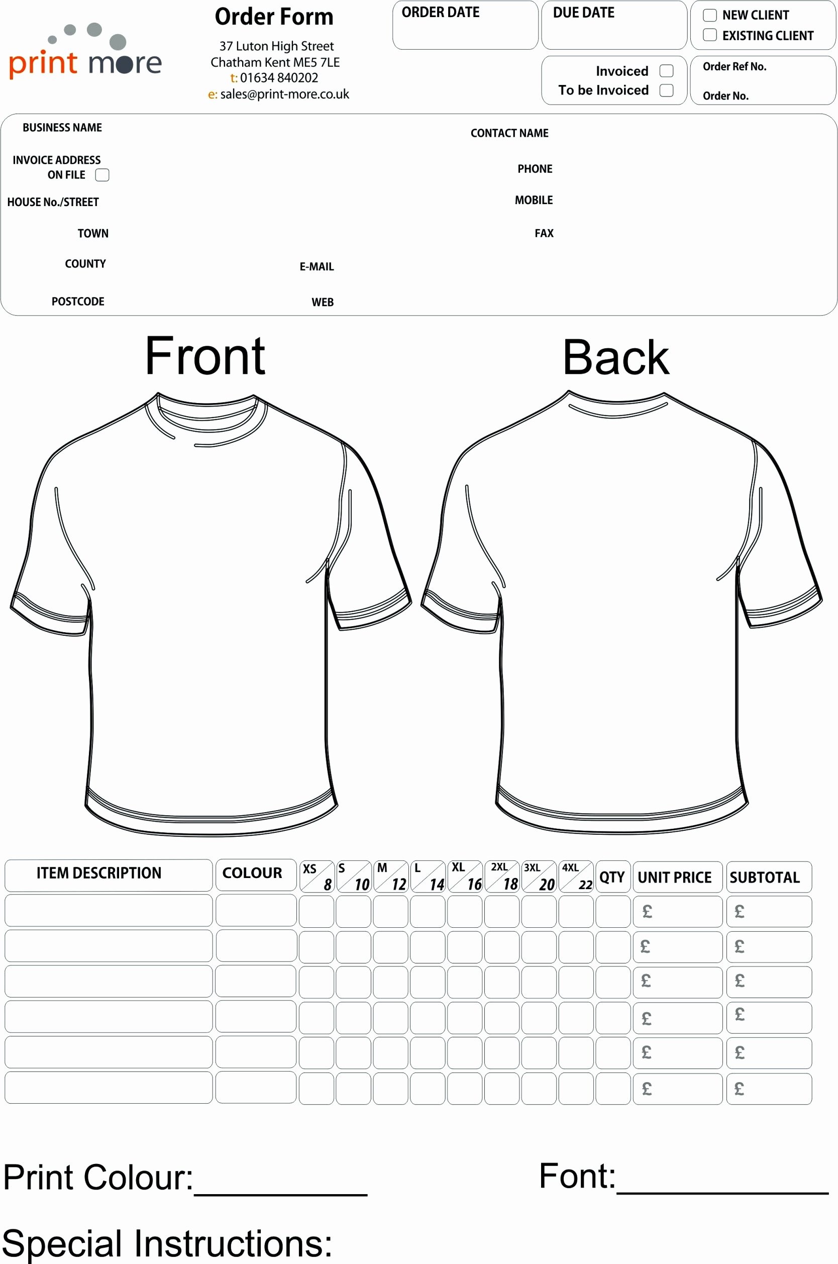 Clothing order form Templates Luxury Free Printable order forms T Shirt Template Update234