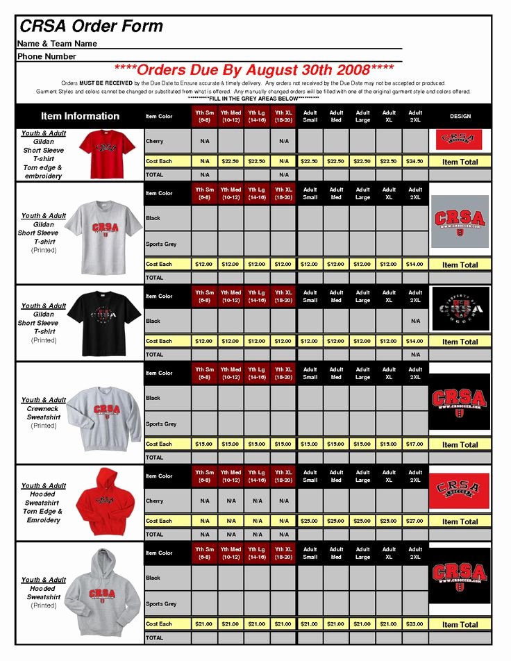Clothing order forms Templates Best Of T Shirt order form Template Excel 1uive8