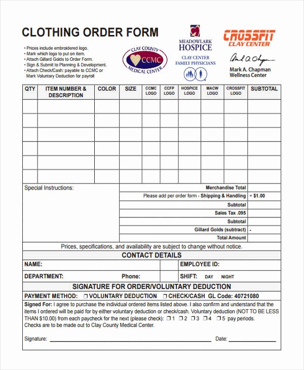 Clothing order forms Templates Lovely 9 Clothing order forms Free Samples Examples format