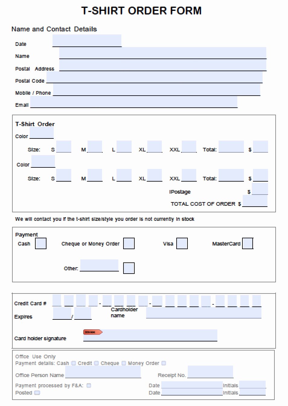 Clothing order forms Templates Lovely T Shirt order form Template