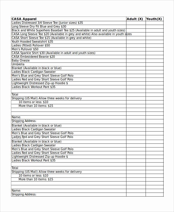 Clothing order forms Templates New Excel order form Template 19 Free Excel Documents