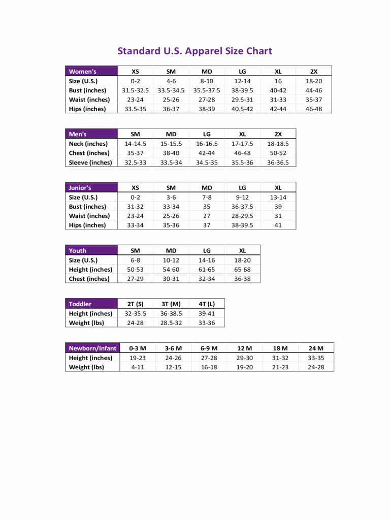 Clothing Size Chart Template Fresh American Apparel Size Chart 2 Free Templates In Pdf