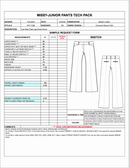 Clothing Size Chart Template Lovely Fashion Apparel Tech Pack Templates My Practical Skills