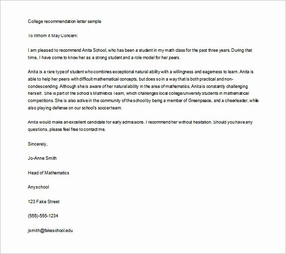College Admission Recommendation Letter Template New 12 College Re Mendation Letters Doc Pdf