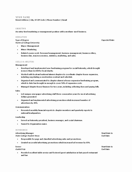 College Graduate Resume Template Awesome Resume for Recent College Graduate