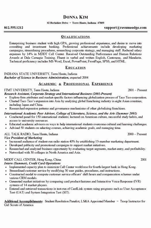 College Graduate Resume Template Inspirational College Student Resume Example Business and Marketing