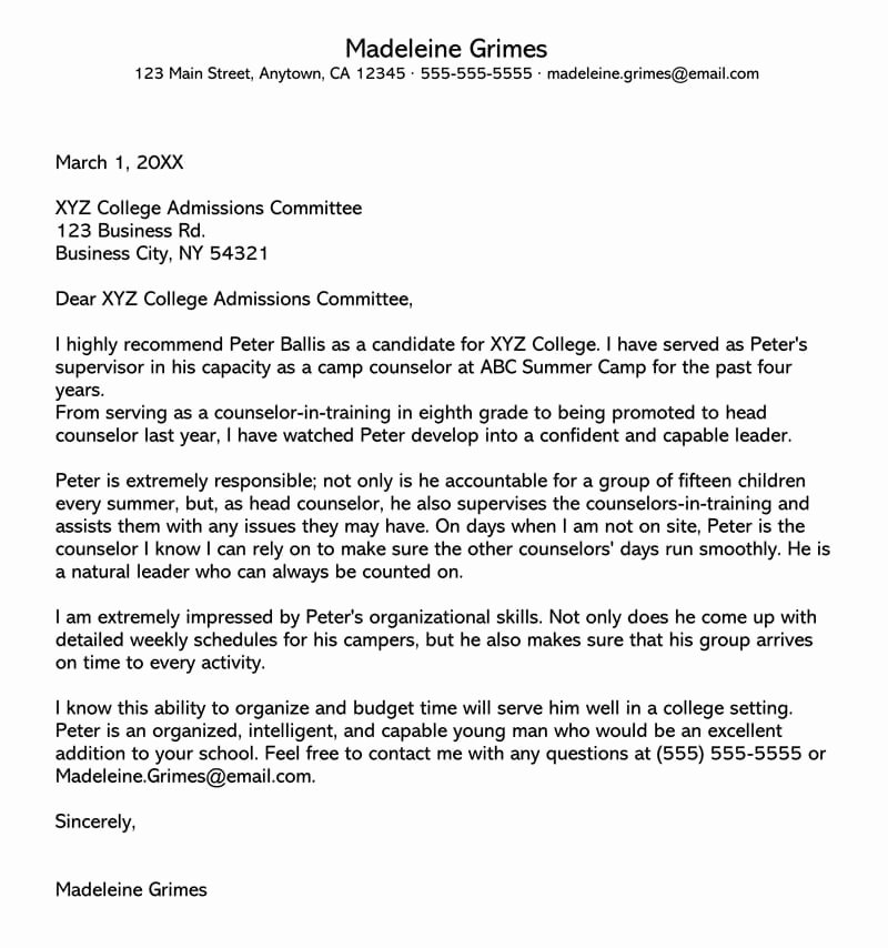 College Recommendation Letter Template Best Of College Re Mendation Letter 10 Sample Letters &amp; Free