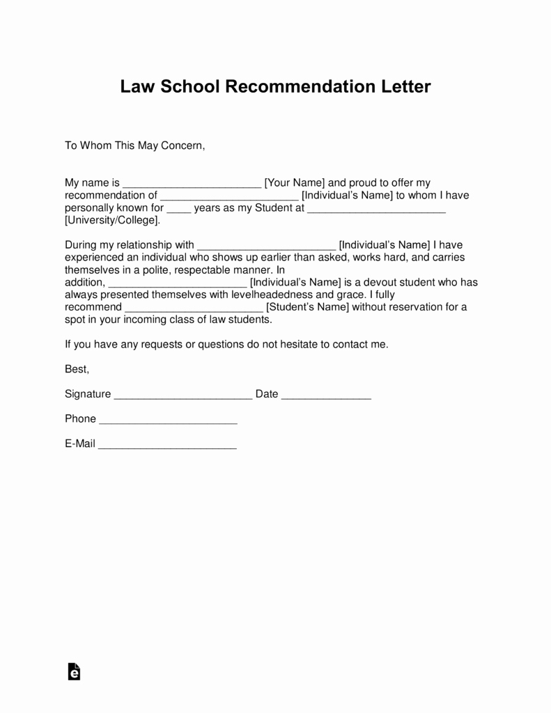 College Recommendation Letter Template Fresh Free Law School Re Mendation Letter Templates with