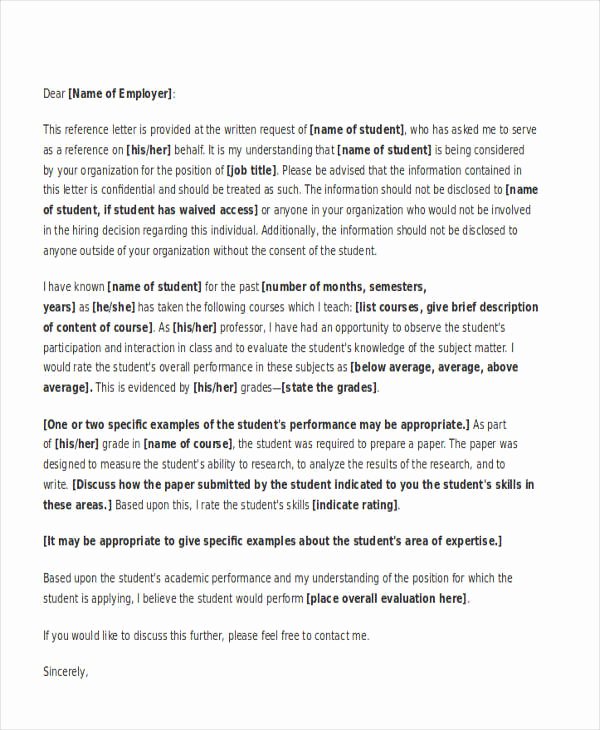College Recommendation Letter Template Inspirational College Re Mendation Letter Template