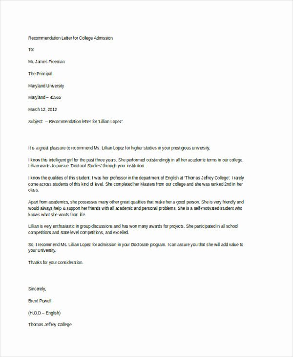 College Reference Letter Template Beautiful Free 89 Re Mendation Letter Examples &amp; Samples In Doc