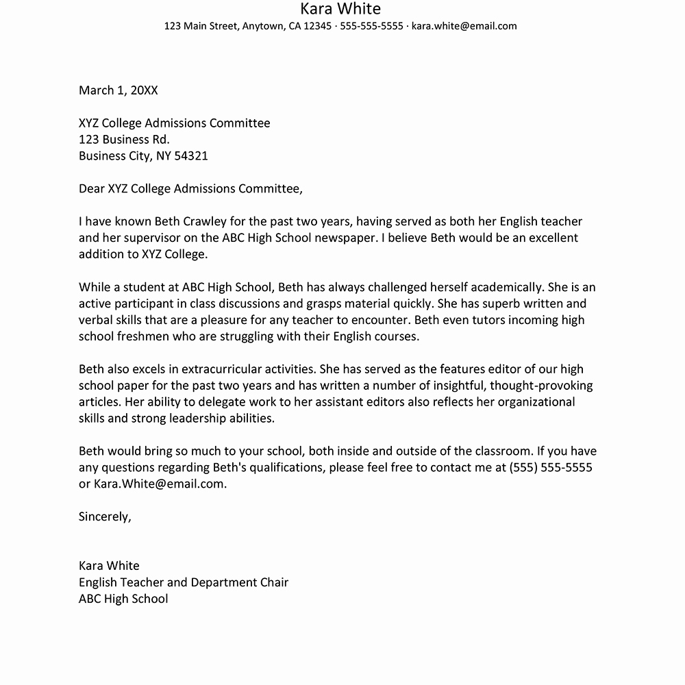 College Reference Letter Template Unique How to Write A Re Mendation Letter for College