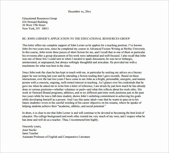 College Reference Letter Template Unique Re Mendation Letter format College – Templates Free