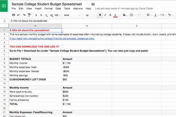 College Student Budget Template Awesome Bud Ing Basics for College Students Plus Example