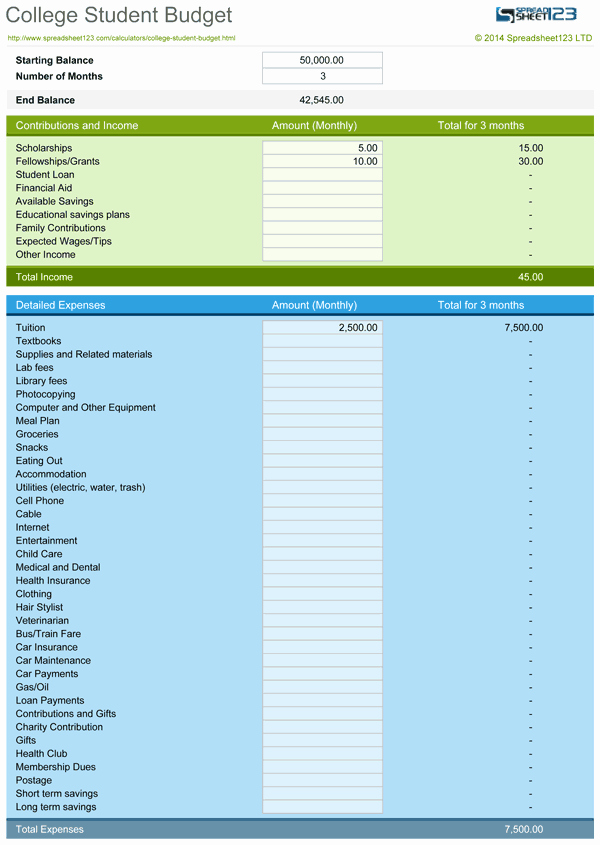 College Student Budget Template Beautiful Download A Free College Student Bud for Microsoft Excel