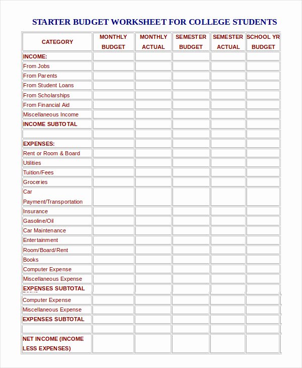 College Student Budget Template Elegant 17 Simple Monthly Bud Worksheets Word Pdf Excel