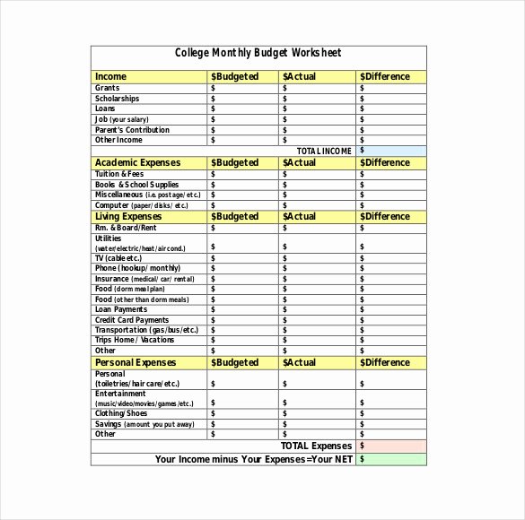 College Student Budget Template Fresh 12 College Bud Templates Free Sample Example