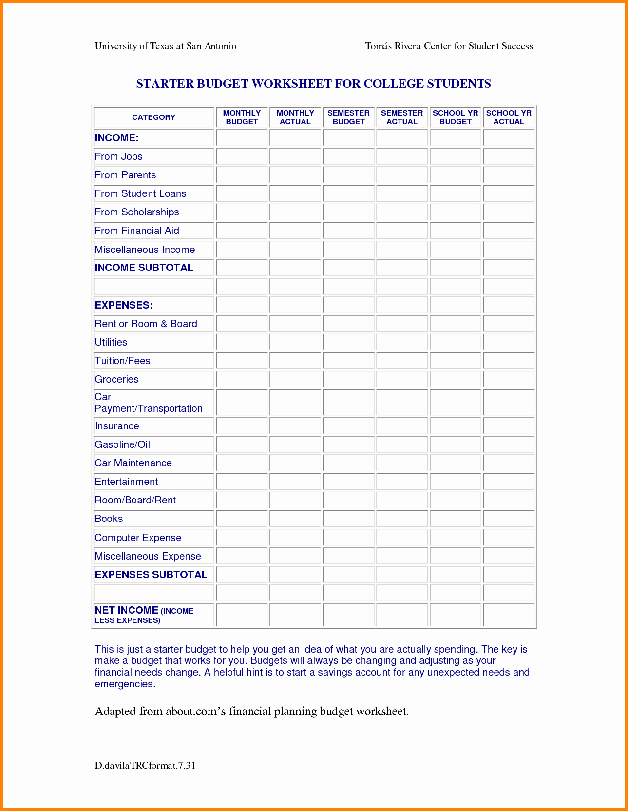 College Student Budget Template Fresh Typical College Student Bud College Bud Template