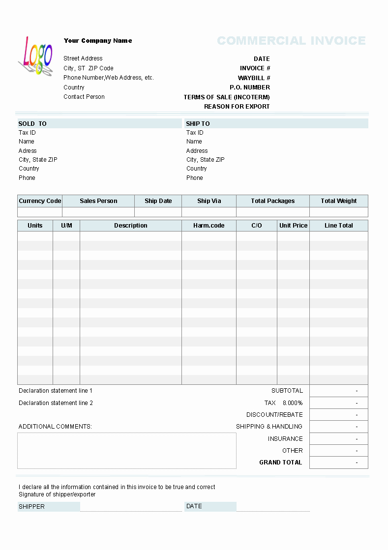 Commercial Invoice Template Excel Awesome Mercial Invoice Template Invoice Manager for Excel