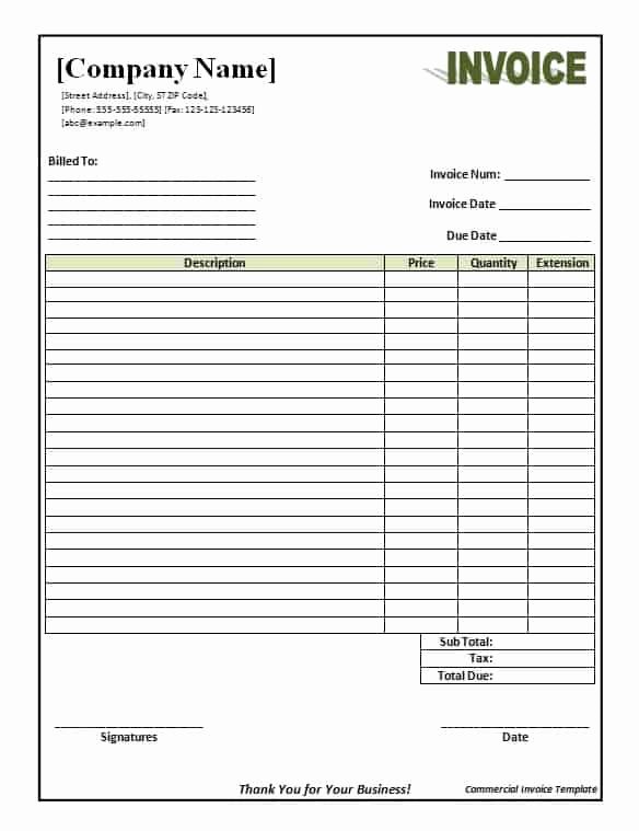 Commercial Invoice Template Excel Beautiful Mercial Invoice Template Printable Word Excel