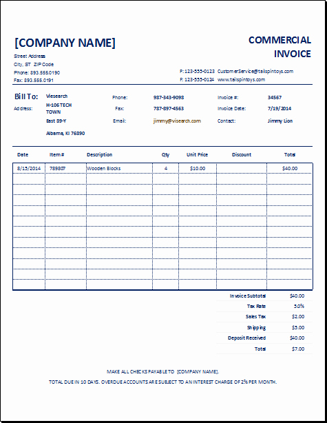 Commercial Invoice Template Excel Best Of Customizable Mercial Invoice Template