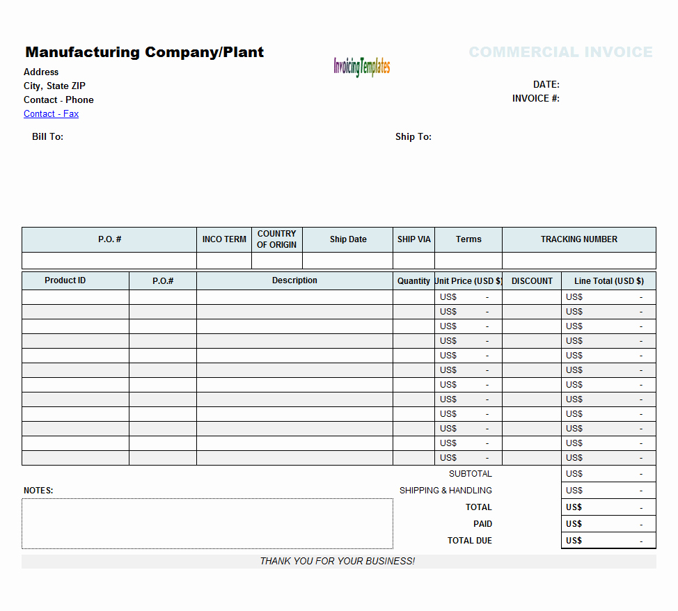 Commercial Invoice Template Excel Elegant Blank Mercial Invoice Template