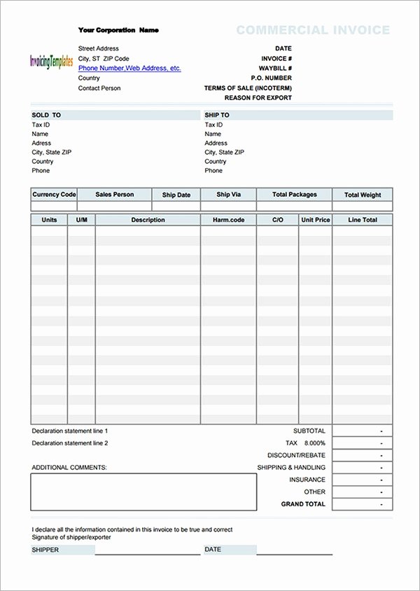 Commercial Invoice Template Excel Elegant Free 18 Free Mercial Invoice Templates In Google Docs