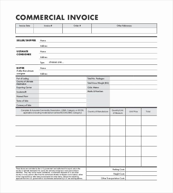 Commercial Invoice Template Excel Inspirational Mercial Invoice Templates